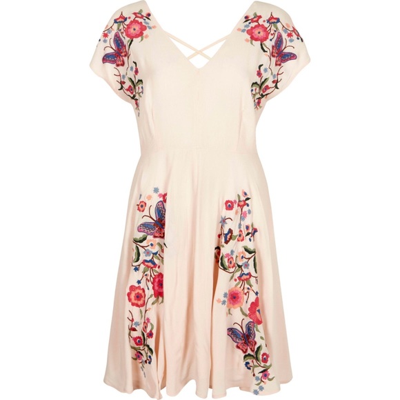 pink flower embroidered dress